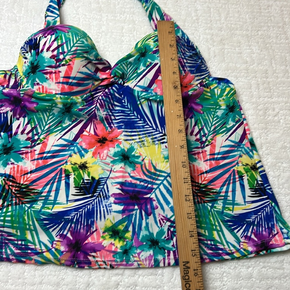 Collections by Catalina Floral Halter Tankini Swim Top Tie Neck Push-up L 12-14 - Picture 6 of 7
